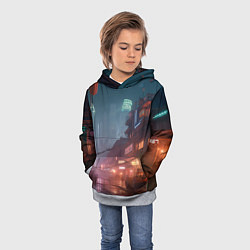 Толстовка-худи детская Киберпанк город будущего, цвет: 3D-меланж — фото 2