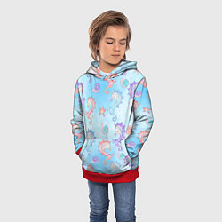 Толстовка-худи детская Морские коньки - паттерн, цвет: 3D-красный — фото 2