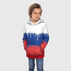 Толстовка-худи детская Флаг России - потёки, цвет: 3D-красный — фото 2