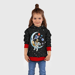 Толстовка-худи детская Skeleton astronaut eats pizza while sitting on the, цвет: 3D-красный — фото 2