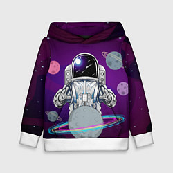Толстовка-худи детская Космонавт с планетами и звездами, цвет: 3D-белый