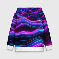 Толстовка-худи детская Фиолетовые неоновые волны, цвет: 3D-белый