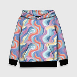 Толстовка-худи детская Абстрактные волны пастельные цвета, цвет: 3D-черный