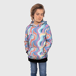 Толстовка-худи детская Абстрактные волны пастельные цвета, цвет: 3D-черный — фото 2