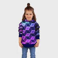 Толстовка-худи детская Неоновые кубы иллюзия, цвет: 3D-синий — фото 2
