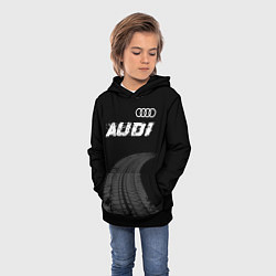 Толстовка-худи детская Audi speed на темном фоне со следами шин: символ с, цвет: 3D-черный — фото 2