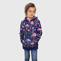 Толстовка-худи детская Грибы паттерн, цвет: 3D-синий — фото 2