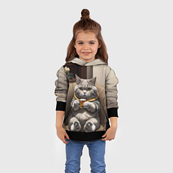 Толстовка-худи детская Кот сидит на диване с напитком, цвет: 3D-черный — фото 2