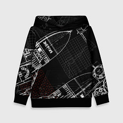 Толстовка-худи детская Чертеж ракеты, цвет: 3D-черный