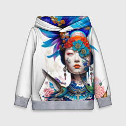 Толстовка-худи детская Japanese girl - irezumi - tattoo, цвет: 3D-меланж