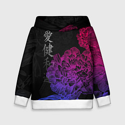 Толстовка-худи детская Neon flowers - japanese art, цвет: 3D-белый