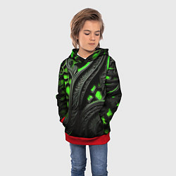 Толстовка-худи детская Green black abstract, цвет: 3D-красный — фото 2