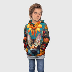 Толстовка-худи детская Дикая кошка в цветах, цвет: 3D-меланж — фото 2