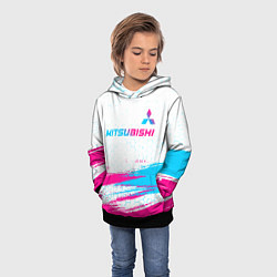 Толстовка-худи детская Mitsubishi neon gradient style: символ сверху, цвет: 3D-черный — фото 2