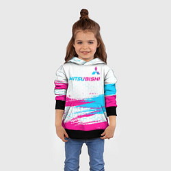 Толстовка-худи детская Mitsubishi neon gradient style: символ сверху, цвет: 3D-черный — фото 2