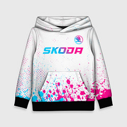 Толстовка-худи детская Skoda neon gradient style: символ сверху, цвет: 3D-черный