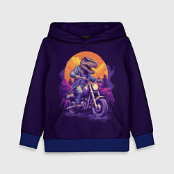 Толстовка-худи детская Динозавр на мотоцикле, цвет: 3D-синий