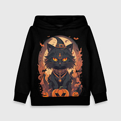 Толстовка-худи детская Черный кот в хеллоуине, цвет: 3D-черный