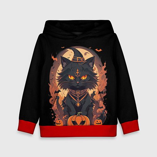 Детская толстовка Черный кот в хеллоуине / 3D-Красный – фото 1