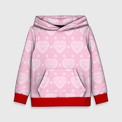 Толстовка-худи детская Розовое кружево сердечки, цвет: 3D-красный