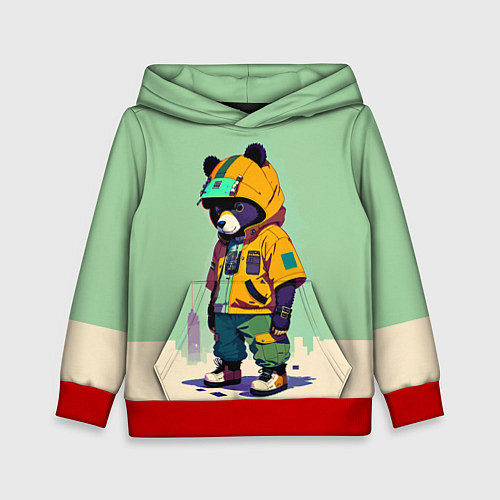 Детская толстовка Прикольный мишутка - городской стиль / 3D-Красный – фото 1