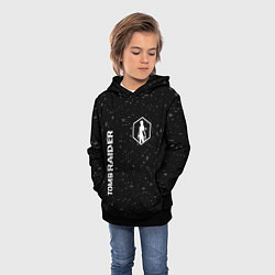 Толстовка-худи детская Tomb Raider glitch на темном фоне: надпись, символ, цвет: 3D-черный — фото 2