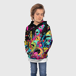 Толстовка-худи детская Космические зубастые монстры, цвет: 3D-белый — фото 2