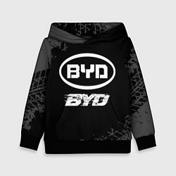 Толстовка-худи детская BYD speed на темном фоне со следами шин, цвет: 3D-черный