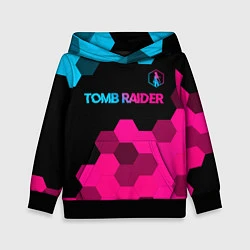 Толстовка-худи детская Tomb Raider - neon gradient: символ сверху, цвет: 3D-черный
