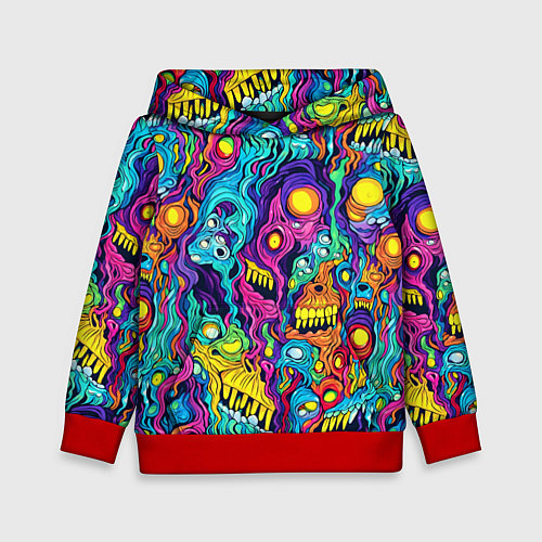 Детская толстовка Кислотные психоделические черепа / 3D-Красный – фото 1