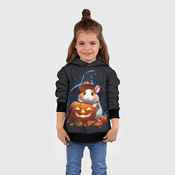 Толстовка-худи детская Хомяк в шляпе ведьмы и тыква на Хэллоуин, цвет: 3D-черный — фото 2