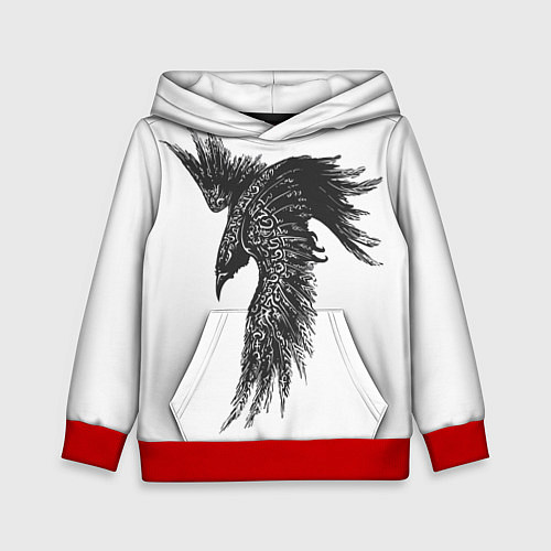 Детская толстовка Чёрный ворон с рунами / 3D-Красный – фото 1