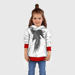 Толстовка-худи детская Чёрный ворон с рунами, цвет: 3D-красный — фото 2