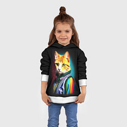 Толстовка-худи детская Модный рыжий кот - неон - поп-арт, цвет: 3D-белый — фото 2