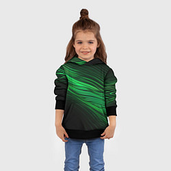 Толстовка-худи детская Green neon lines, цвет: 3D-черный — фото 2