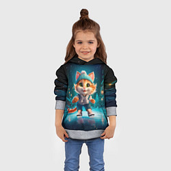 Толстовка-худи детская Мультяшный котенок на коньках, цвет: 3D-меланж — фото 2