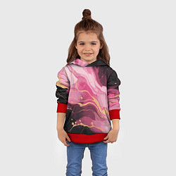 Толстовка-худи детская Абстрактный черно-розовый мраморный узор, цвет: 3D-красный — фото 2