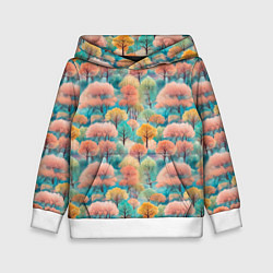 Толстовка-худи детская Деревья разноцветные узор, цвет: 3D-белый