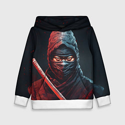 Толстовка-худи детская Портрет сурового ниндзя, цвет: 3D-белый