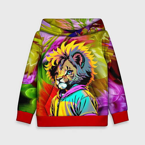 Детская толстовка Funny lion cub - pop art / 3D-Красный – фото 1