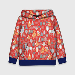 Толстовка-худи детская Ноговодние животные и птицы в скандинавском стиле, цвет: 3D-синий