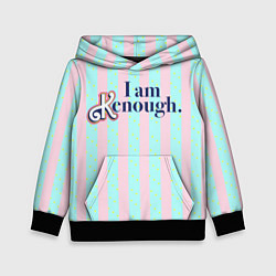 Толстовка-худи детская I am Kenough - фраза и костюм Кена в полоску, цвет: 3D-черный