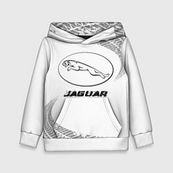 Толстовка-худи детская Jaguar speed на светлом фоне со следами шин, цвет: 3D-белый