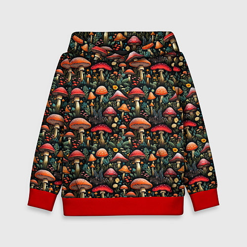 Детская толстовка Сказочные грибы мухоморы паттерн / 3D-Красный – фото 1