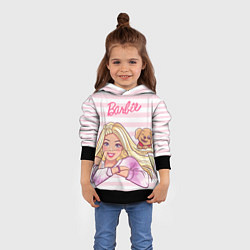 Толстовка-худи детская Барби с щенком: розово-белая горизонтальная полоск, цвет: 3D-черный — фото 2