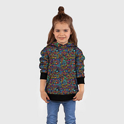 Толстовка-худи детская Абстрактные разноцветные линии на черном фоне, цвет: 3D-черный — фото 2