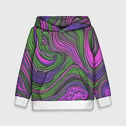 Толстовка-худи детская Волнистый узор фиолетовый и зелёный, цвет: 3D-белый