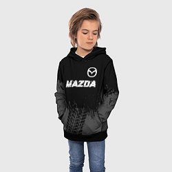 Толстовка-худи детская Mazda speed на темном фоне со следами шин: символ, цвет: 3D-черный — фото 2