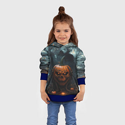 Толстовка-худи детская Весёлая хэллоуинская тыква, цвет: 3D-синий — фото 2