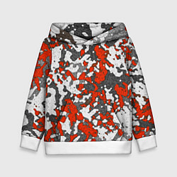Толстовка-худи детская Абстракция серо-красная, цвет: 3D-белый